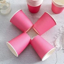 24pcs/Set Rose Red Octagonal Flower Petal Disposable Plates & Napkins, Party Supplies Suitable For Birthday, Wedding, Picnic - Hot Pink - View 8