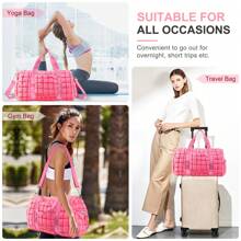 女士旅行行李袋，带鞋隔层的绗缝健身行李袋，带拉杆套的羽绒周末旅行袋，带飞机拉杆套的过夜随身包，个人物品袋运动行李袋舞蹈包 - 彩色 - 查看 9