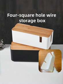 1pc Large Cable Management Box With Wooden Cable Cover, Includes 10pcs Ties And 2pcs Winders, Plastic 7-Hole And 4-Hole Adapter Plug Cable Concealer Box, Spacious Wire Organizer, Socket Protector Hidden Safely Under Desk Or Floor - Great For Home And Office, Gift For Friends, Boyfriend/Girlfriend, Mother's Day, Wedding