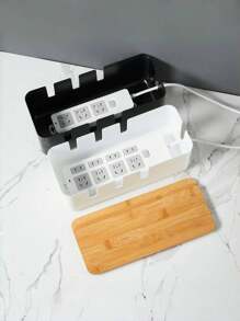 1pc Large Cable Management Box With Wooden Cable Cover, Includes 10pcs Ties And 2pcs Winders, Plastic 7-Hole And 4-Hole Adapter Plug Cable Concealer Box, Spacious Wire Organizer, Socket Protector Hidden Safely Under Desk Or Floor - Great For Home And Office, Gift For Friends, Boyfriend/Girlfriend, Mother's Day, Wedding