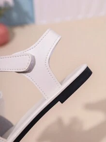 1 双加大码白色幼儿/女童平底凉鞋，透明网眼蝴蝶结钩环封闭式鞋头防滑时尚可爱公主罗马凉鞋，适合 3-15 岁女童，日常、派对、度假、休闲户外穿着，2025 年新品 - 米色 - 查看 10