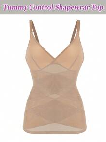 Slimming Women Firm Tummy Control Shapewear V-Neck Camisole Cami Vest Abdomen Compression Tank Top Body Shaper Ladies Underwear Undershirts Shaping Tops Shirts Spaghetti Strap - Beige - View 1