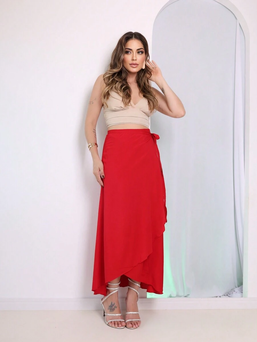 WRAP OVER WRAP SKIRT VARIOUS WAYS TO WEAR IT - Red - View 1