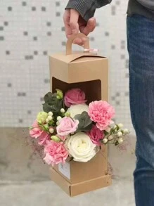 1 pieza Caja de embalaje para ramo de flores del Día de San Valentín, caja de regalo de flores, caja de arreglo floral, caja de embalaje de flores, bolsa de regalo artesanal, suministros de embalaje para florería, suministros para fiestas de boda y Día de San Valentín - Multicolor - Ver 6