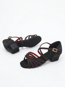 1 双时尚女童拉丁舞鞋，适合派对、舞蹈学校比赛 - 黑色 - 查看 7