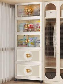 5/4/3/2/1 Layer Foldable Multi-Layer Storage Box, Bedroom Clothes, Double-Door Storage Cabinet, Cream-Colored, For Living Room, Books, Snacks, Folding Cabinet - Color Mixing - View 2