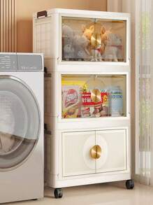 5/4/3/2/1 Layer Foldable Multi-Layer Storage Box, Bedroom Clothes, Double-Door Storage Cabinet, Cream-Colored, For Living Room, Books, Snacks, Folding Cabinet - Color Mixing - View 3