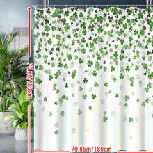 St. Patrick's Day Green Shamrock Bath Drapery Set With Hooks, Machine Washable, Cartoon Pattern, Grommet Eyelet Top, Water-Resistant Polyester, Woven Art Theme Novelty Bath Decor For All Seasons, Women Valentine Gift Birthday Boyfriend Girlfriend Home Bathroom Decor Summer Bathroom Accessories Back To School