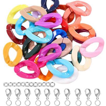 100set/25pcs 17x23/20X28mm Macaron Color Twist Chain Beads Buckle For Diy Fashion Necklace Phone Bag Chain Jewelry Making Decorative Accessories