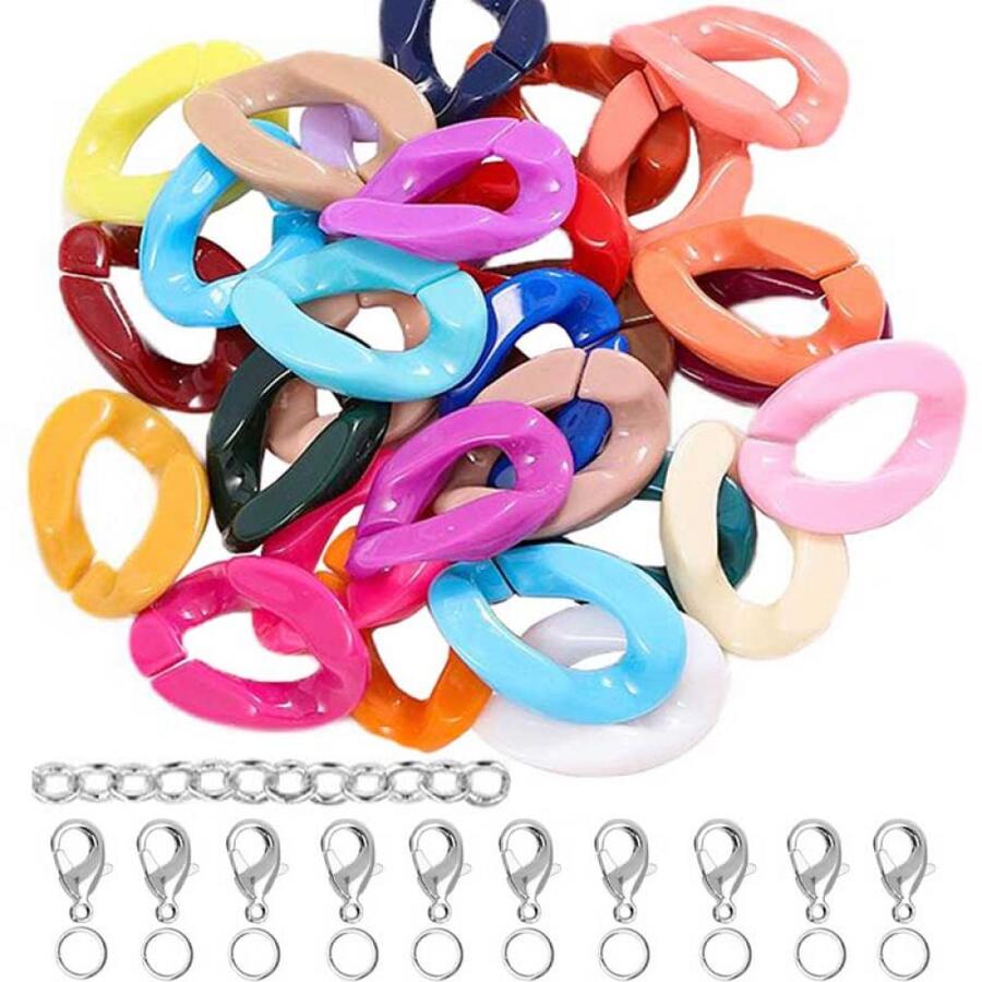 100set/25pcs 17x23/20X28mm Macaron Color Twist Chain Beads Buckle For Diy Fashion Necklace Phone Bag Chain Jewelry Making Decorative Accessories - Multicolor - View 1