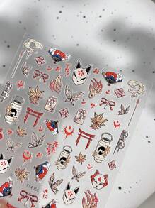 Pegatinas de arte de uñas con diseño de graffiti japonés, con diseños en relieve de mariposa y zorro rojo, con respaldo adhesivo, para salones de uñas y uso personal - Multicolor - Ver 8