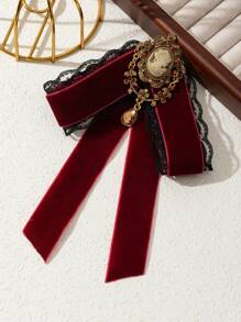 1pc Elegant Vintage Brooch With Velvet Ribbon, Satin Ribbon, Rhinestone Butterfly Ornament, Luxurious Jewelry Brooch, Suitable As Accessory Or Gift For Daily Wear