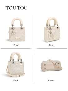 TOUTOU 可爱的蝴蝶结和心形细节设计师灵感手提包，简约复古提花编织手提包，多功能单肩包和斜挎包，适合通勤和约会，是送给爱人和情人节的完美礼物