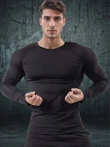 Men's Tight-Fitting Long Sleeve Base Layer Shirt, Quick-Drying And Breathable, Suitable For Outdoor Sports, Gym Muscle Training, Running, Fitness, Cycling, Ball Sports