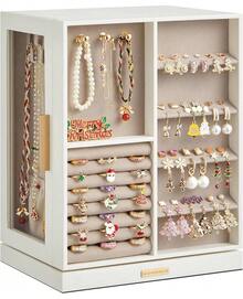 360° drehbare Schmuckschatulle mit 5 Schubladen, seitlichen Glasfenstern, großzügigem vertikalem Stauraum, offenem Design, Geschenkidee, Cloud