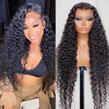 13x4 HD Transparent Lace Front Wigs Human Hair 180 Density Wet And Wavy Wigs For Women Curly Lace Front Wigs Pre Plucked With Baby Hair Natural Color Holiday Christmas New Year Valentine's Day - Natural Black - View 1