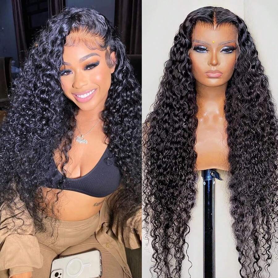 13x4 HD Transparent Lace Front Wigs Human Hair 180 Density Wet And Wavy Wigs For Women Curly Lace Front Wigs Pre Plucked With Baby Hair Natural Color Holiday Christmas New Year Valentine's Day - Natural Black - View 1