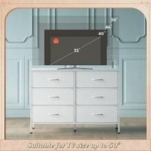 Wide Dresser With 6 Drawers, TV Stand For  Inches TV, Entertainment Center With Metal Frame, Wooden Top, Fabric Storage Dresser For Bedroom, Hallway, Entryway, Black And Rustic Brown - 白色 - 查看 4