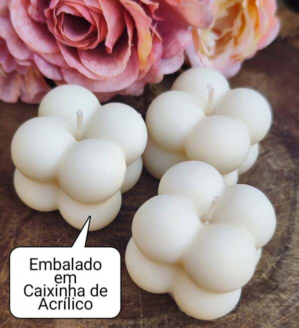 20 Velas Lembrancinha Mini Bubble 35g Vela Aromática Cera de Soja/Coco/Palma - Cor Cru