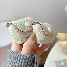原创极简风格花卉图案氯丁橡胶无线耳机保护壳，兼容 Airpods 1/2、AirPods 3、AirPods Pro、AirPods Pro 2、AirPods 4，带仿珍珠吊饰 - 彩色 - 查看 6
