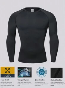 Men's Tight-Fitting Long Sleeve Base Layer Shirt, Quick-Drying And Breathable, Suitable For Outdoor Sports, Gym Muscle Training, Running, Fitness, Cycling, Ball Sports
