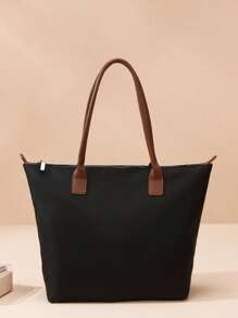 Minimalist Fashion Large Capacity Oxford Cloth Tote Bag For Women, Lightweight Versatile Shoulder Bag, Casual Handbag - Black - View 4