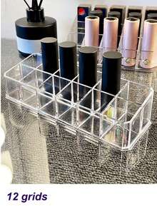 1pc 9/12/18/24 Slots Acrylic Lipstick Holder Makeup Organizer, Desktop Cosmetic Storage Rack - Clear - View 5