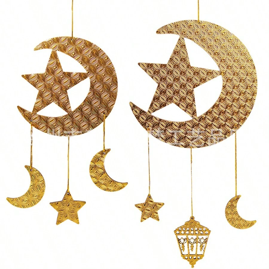 1 Stück Ramadan Mondsichel Deko, Eid Mubarak Party Festival Dekoration, Ramadan goldenes Holz Heim Zubehör Hänge Ornament
