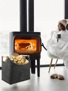 1 Pc Large Capacity Felt Storage Basket With Handle, Foldable Vintage Style Firewood And Newspaper Organizer For Fireplace, Multipurpose Storage Basket, For Firewood, Shopping, Wood, And Newspaper Storage,Plastic Basket,Toy Basket,House Decor,Table Decor,Home Decor Items,Room Decor,Bedroom Decor,Gifts