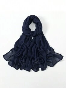 2pcs/1pc Wide-Brim Chiffon Scarf For Women, Fashionable Breathable Long Scarf, Muslim Hijab Headscarf, Suitable For Daily Comfortable And Versatile Wear