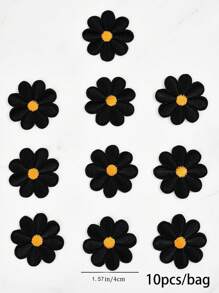 10pcs Black Flower Sew-On Fabric Patches For Clothing Accessories, DIY Sewing, Decorative Embellishments - Black - View 5
