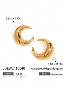 Uworld 1 对时尚简约女士月亮耳环日常风格金耳环 18K 镀金不锈钢高品质耳环适合日常节日派对节日等。 - 月亮 - 查看 7