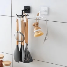 4pcs 360-Degree Rotatable 6-Hooks Rack, Multi-Functional Storage Organizer For Kitchen Utensils, Spoons, Spatulas, Pots, Keys, Towels, Bathroom Accessories, No-Drill Hook - Multicolor - View 2