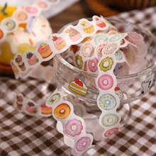 1 Roll MINI Coffee And Bread Doughnut Pattern Stickers On Roll Cutting Decor Sketchbook Aesthetics Scrapbooking DIY Collage Card Material Washi Tape Office & School Supplies