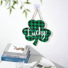 Letrero colgante de madera con diseño de trébol a cuadros para el Día de Irlanda, ideal para fiestas en casa o en la oficina. - Verde militar - Ver 3