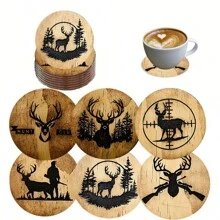 6 piezas Posavasos de madera con estampado de café - Protectores de mesa impresos de colores - Accesorios de cocina antideslizantes - Decoración del hogar - Suministros para fiestas temáticas - Regalos de inauguración de casa/Acción de Gracias para agregar un ambiente acogedor