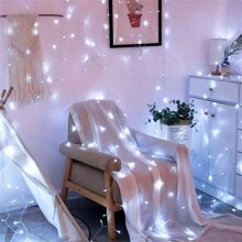 1 pieza Luces de hadas de secuencia de LED con batería, decoración navideña interior/exterior, decoración para bodas y fiestas - Material plástico, eficiente energéticamente, fácil de colgar, baterías no incluidas