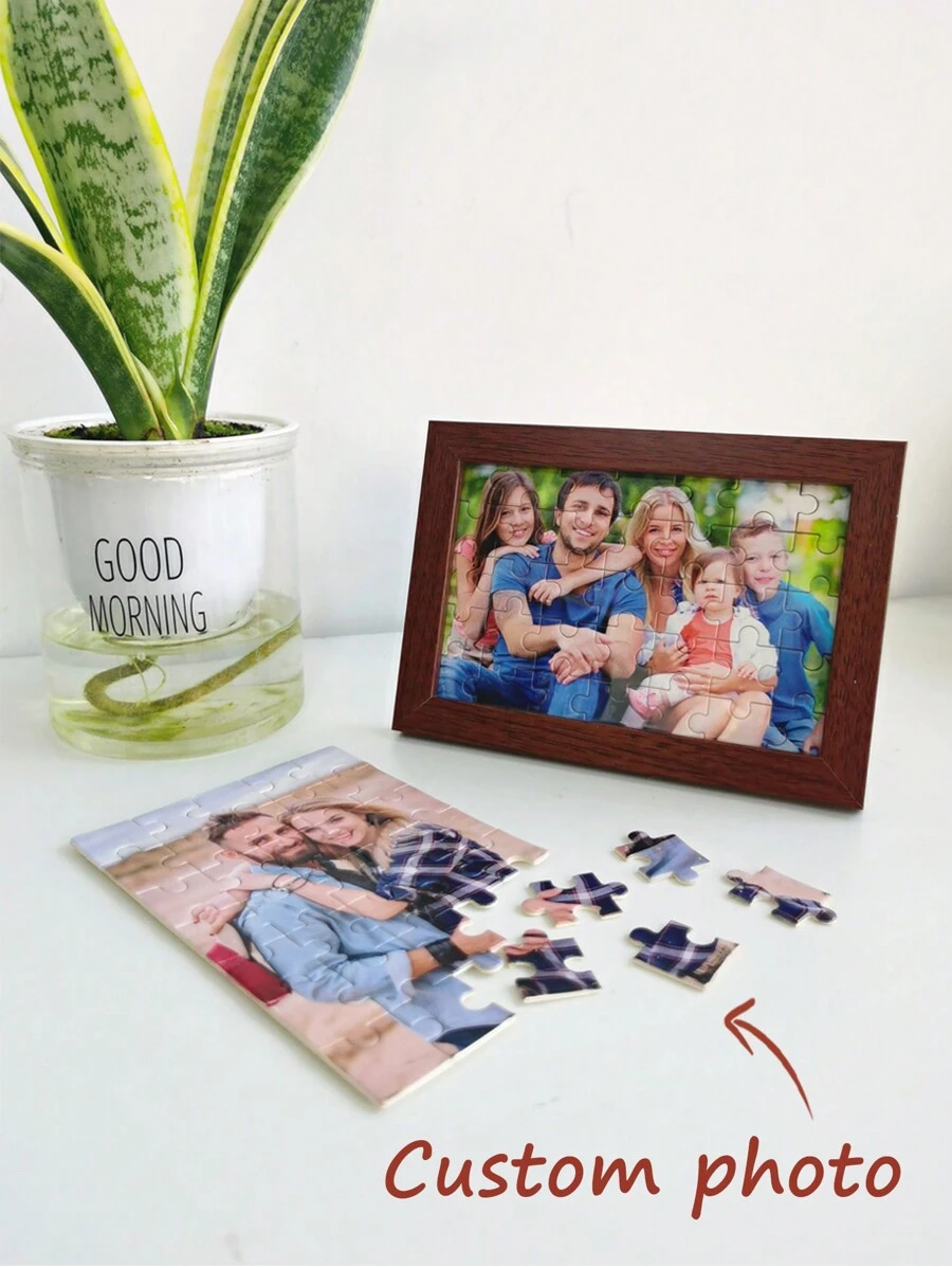 Spersonalizowana ramka na zdjęcia puzzle, wielokolorowa drewniana ramka na zdjęcia puzzle, ramka na zdjęcia do dekoracji domu, prezent na Nowy Rok, Walentynki, dla przyjaciół i par - Wielokolorowe - Zobacz 1