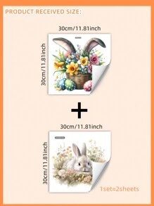 1pc/1set 2pcs Basket Egg Rabbit Window Cling Decal, Creative Home Decor For Living Room Bedroom, Double-Sided Visible Pattern Sticker Easter Gifts Birthday Graduation Stickers