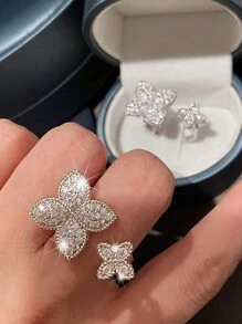 1 件花朵可调节戒指青少年镀银锆石戒指女孩男孩奢华派对婚礼 Vsalentine 珠宝礼物送给女朋友女儿 - Ring - 查看 2