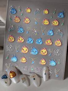 1 张激光 Casifa Flames Hal's Heart Demon 美甲贴纸 5D 浮雕粘性滑块 DIY 指甲油美甲贴纸贴花