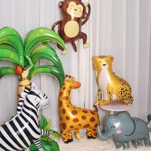 7 Stück Dschungeltier Folienballons Set, Cartoon Party Dekorationen, Affe, Giraffe, Leopard, Löwe, Zebra, Krokodil, Elefant, aufblasbare Dekoration für Outdoor-Feiern, waldgrünes Thema Ballon Dekoration, Gender-Enthüllungs-Party Dekoration, Kinderpartei Ballons