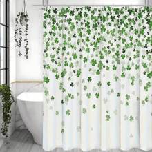 St. Patrick's Day Green Shamrock Bath Drapery Set With Hooks, Machine Washable, Cartoon Pattern, Grommet Eyelet Top, Water-Resistant Polyester, Woven Art Theme Novelty Bath Decor For All Seasons, Women Valentine Gift Birthday Boyfriend Girlfriend Home Bathroom Decor Summer Bathroom Accessories Back To School