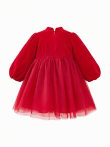 mini bala 女童丝绒网纱连衣裙，新款中国风春季装扮