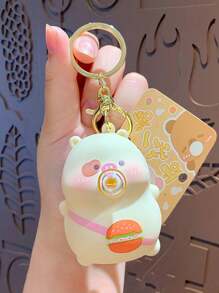 1 pièce Porte-clés suspenseur de sac à dos avec dispositif de soufflage de bulles, porte-clés de couple en forme de cochon mignon, petit cadeau