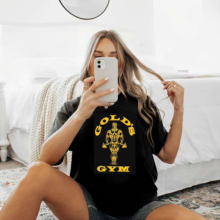 Womens Golds Gym Crewneck Short Sleeve Tops  Casual T Shirts, All-Season Wear, Perfect For Outdoor Activities And Daily Life, Suitable As A Gift - Black - View 1