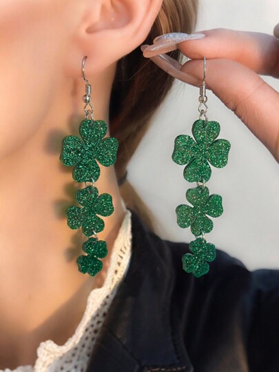 1 par de pendientes de mujer con trébol de cuatro hojas verde, regalo para el Día de San Patricio, pendientes con colgante de trébol de cuatro hojas (con tapones para los oídos)