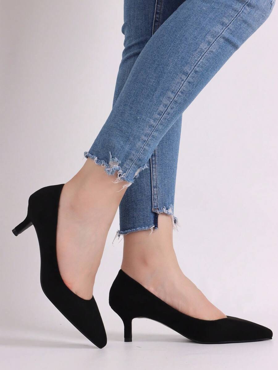 StellaMeli Low Heel Faux Suede Heel 6cm Stylish High Heels - Black - View 1