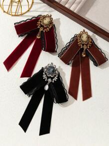 1pc Elegant Vintage Brooch With Velvet Ribbon, Satin Ribbon, Rhinestone Butterfly Ornament, Luxurious Jewelry Brooch, Suitable As Accessory Or Gift For Daily Wear