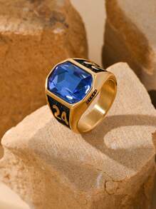 1pc Stainless Steel Inlaid Rectangular Cubic Zirconia Retro ‌Punk Style Special Number 24 Pattern Men's Rings Gift Jewelry - Multicolor - View 11